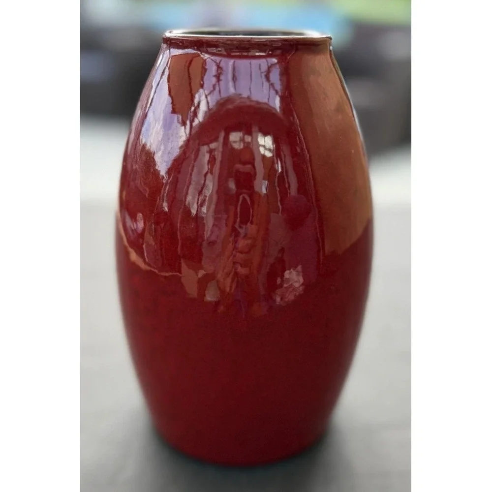 Pier 1 Amano Oxblood Red Torpedo Art Pottery Vase 7 1/2